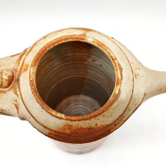 John Natale Vintage Pottery Brown Beige Clay Carafe with Cork Lid 7 Wine Cups - Picture 10 of 12